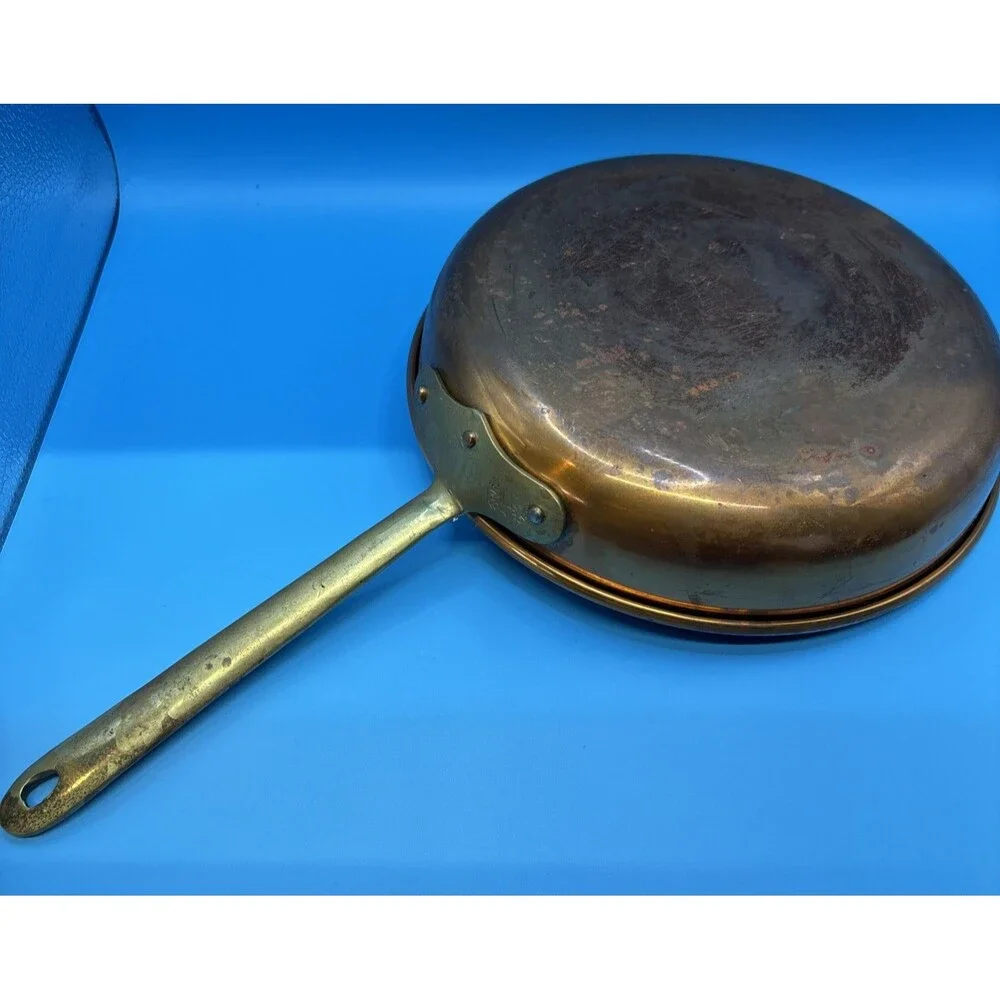 Vintage Copral 8 1/4 “ Copper Skillet Brass Handle Made in Portugal